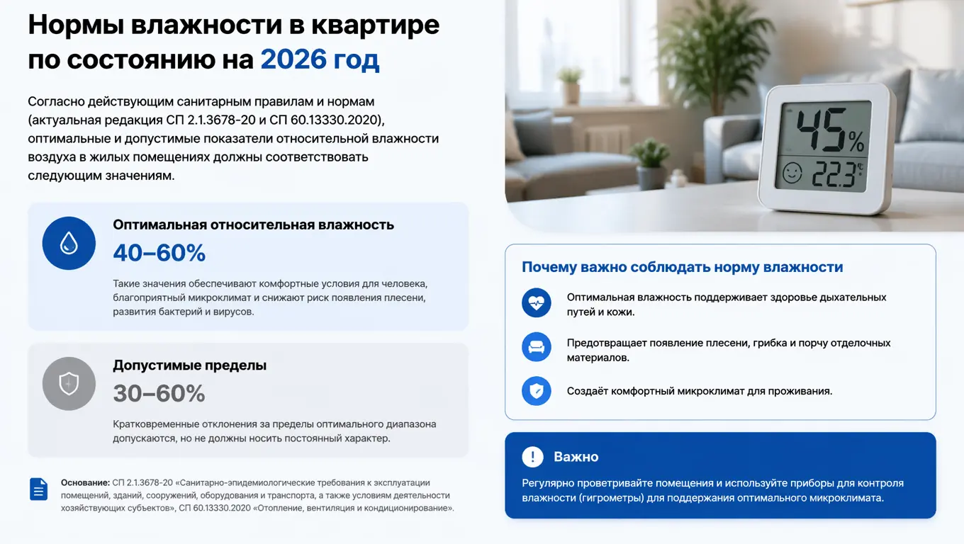 Какая влажность должна быть в квартире по нормам 2026 года