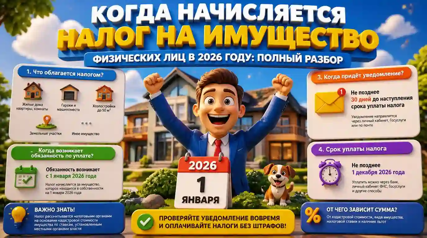 Когда начисляется налог на имущество физических лиц в 2026 году: полный разбор
