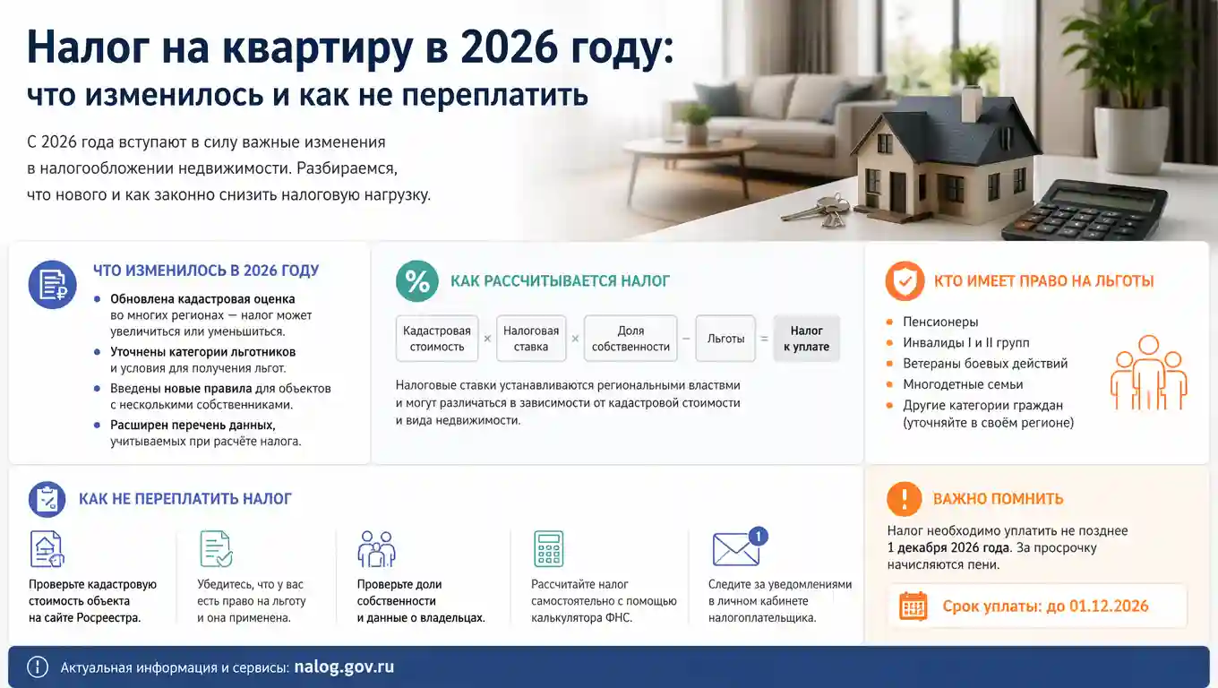 Налог на квартиру в 2026 году: что изменилось и как не переплатить